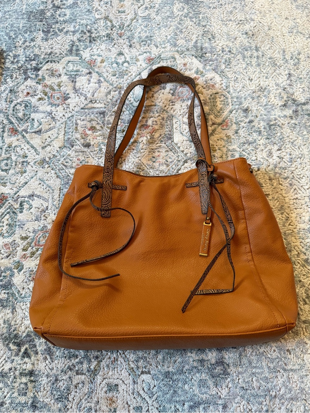 Darcy Marks London Cognac Brown Large Tote Shoulder Bag Boho Tassel